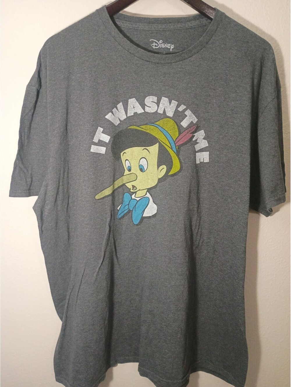 Disney Pinocchio 'It Wasn't Me' Graphic T-Shirt 2XL Gray Cotton Blend